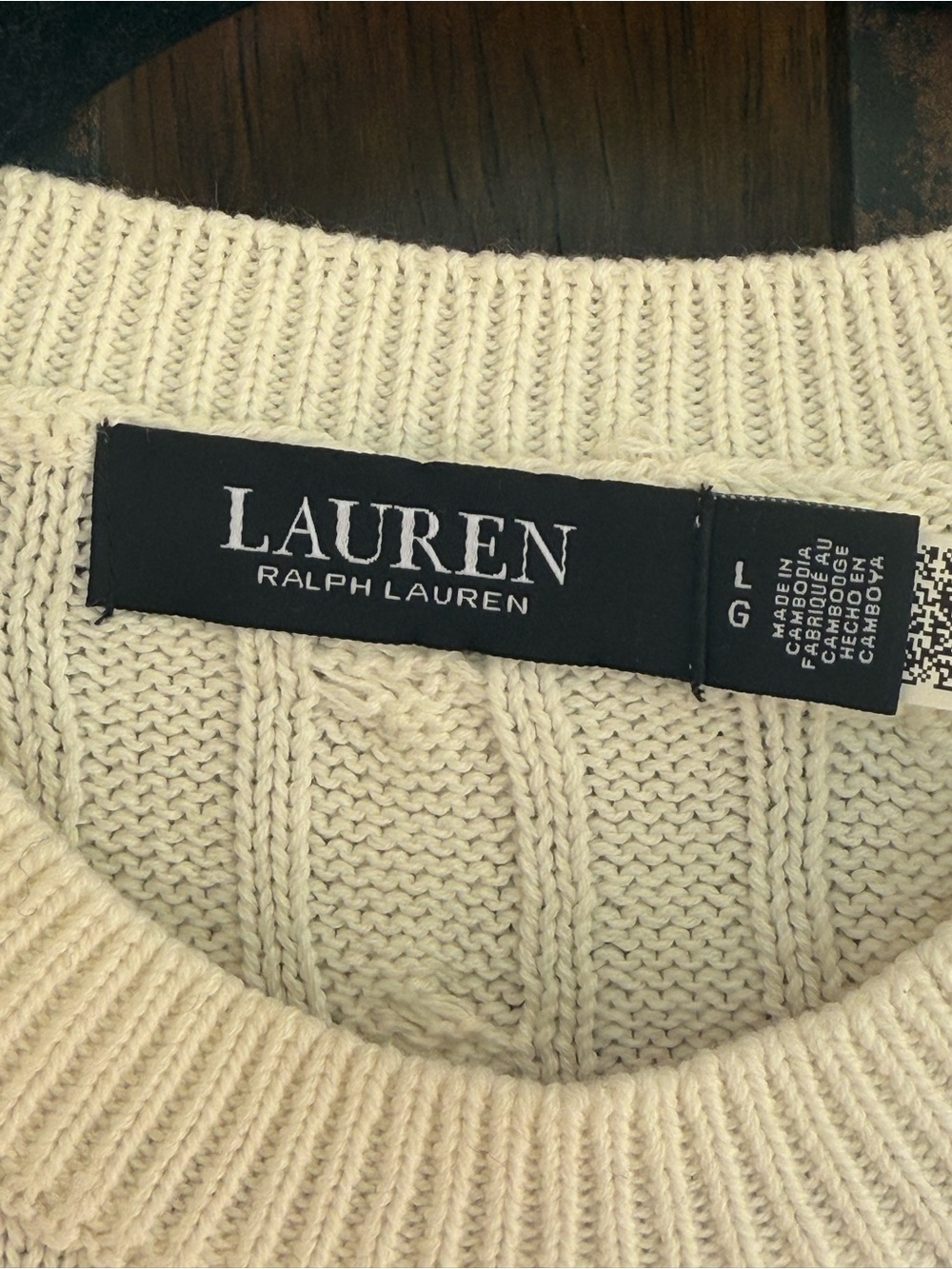 Ralph Lauren White Cable-Knit Crewneck Sweater Size L - Picture 3 of 6